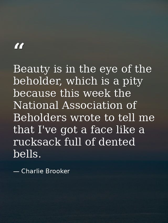 Beauty is in the eye of the beholder, which is a pity because this week the National Association of Beholders wrote to t — Charlie Brooker