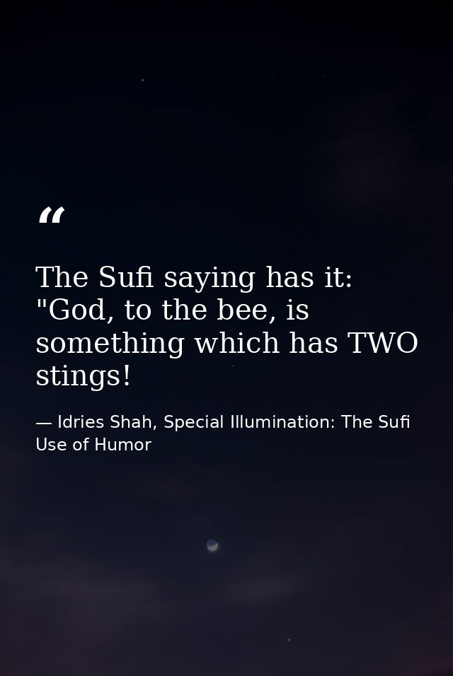 The Sufi saying has it: "God, to the bee, is something which has TWO stings! — Idries Shah, Special Illumination: The Sufi Use of Humor