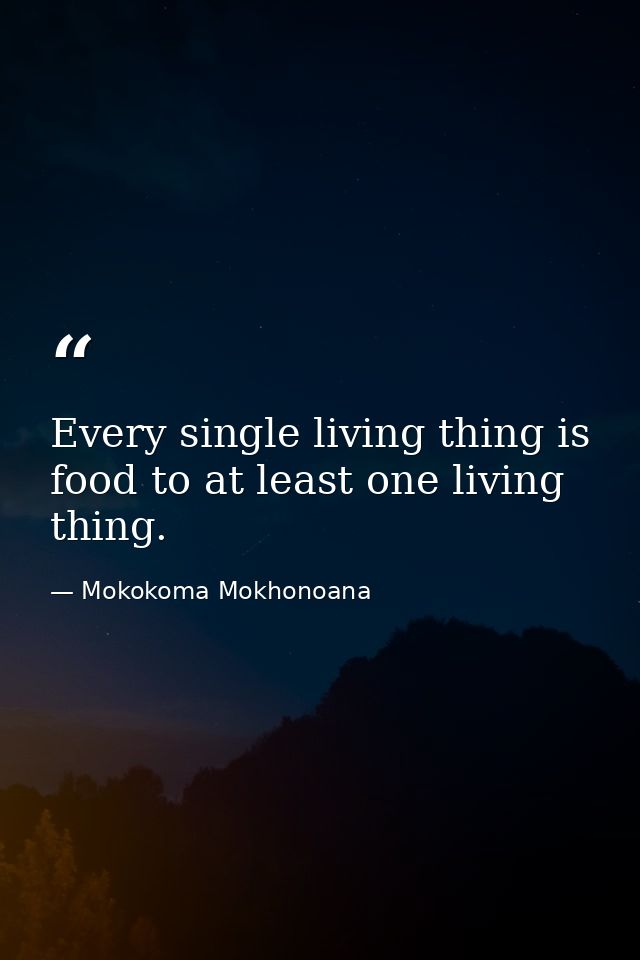 Every single living thing is food to at least one living thing. — Mokokoma Mokhonoana
