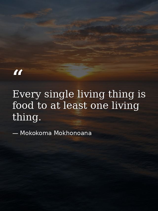 Every single living thing is food to at least one living thing. — Mokokoma Mokhonoana