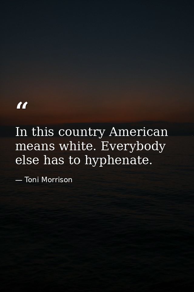 In this country American means white. Everybody else has to hyphenate. — Toni Morrison