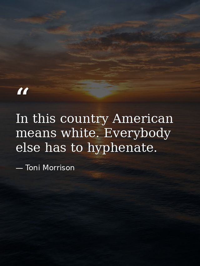 In this country American means white. Everybody else has to hyphenate. — Toni Morrison