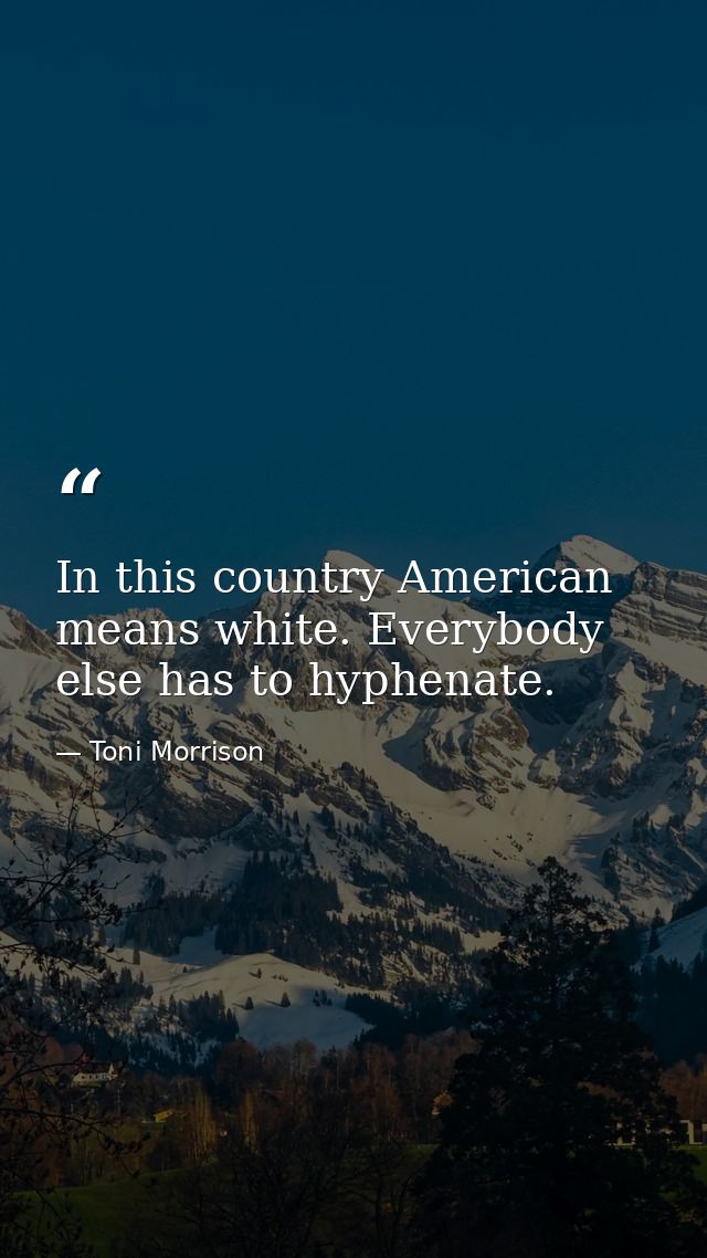 In this country American means white. Everybody else has to hyphenate. — Toni Morrison