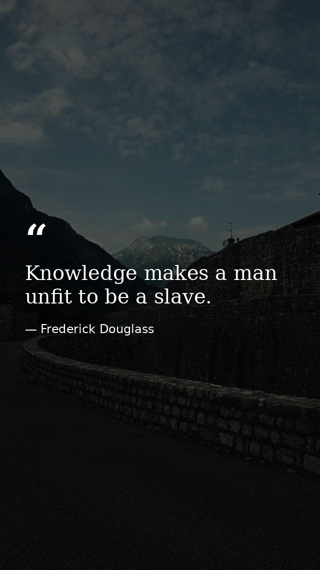 Knowledge makes a man unfit to be a slave. — Frederick Douglass