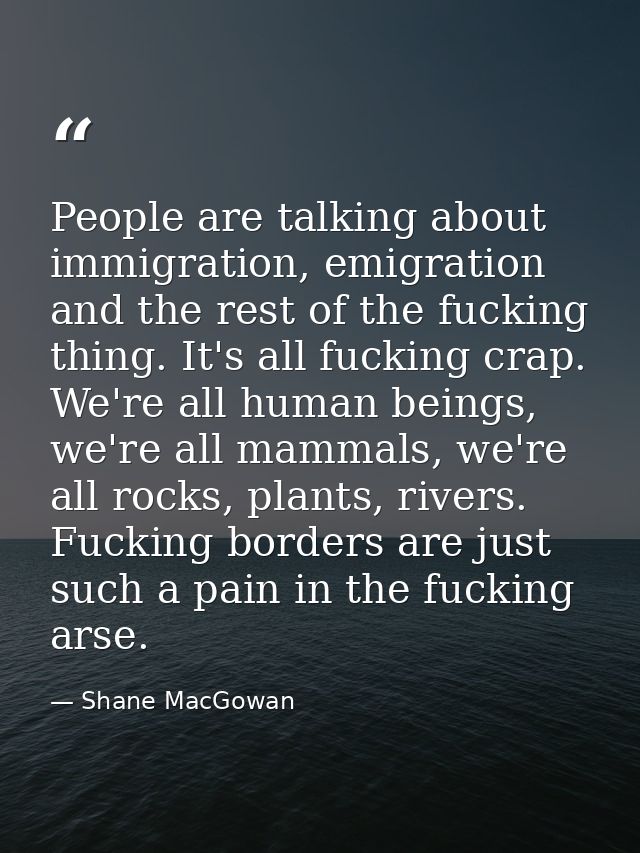 People are talking about immigration, emigration and the rest of the fucking thing. It's all fucking crap. We're all hum — Shane MacGowan