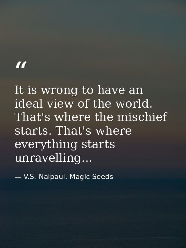 It is wrong to have an ideal view of the world. That's where the mischief starts. That's where everything starts unravel — V.S. Naipaul, Magic Seeds