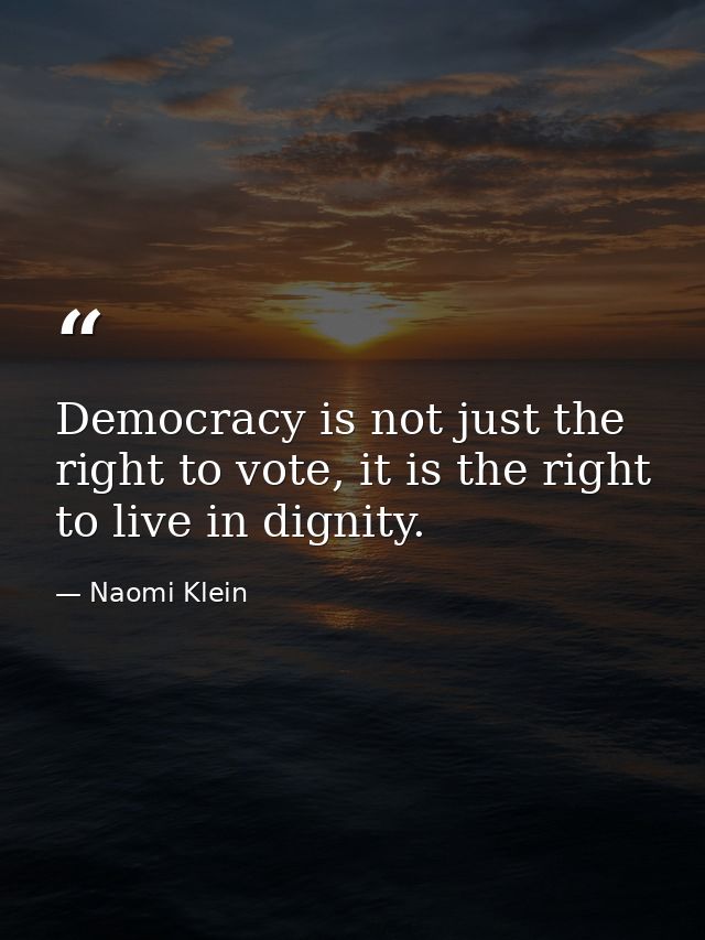 Democracy is not just the right to vote, it is the right to live in dignity. — Naomi Klein