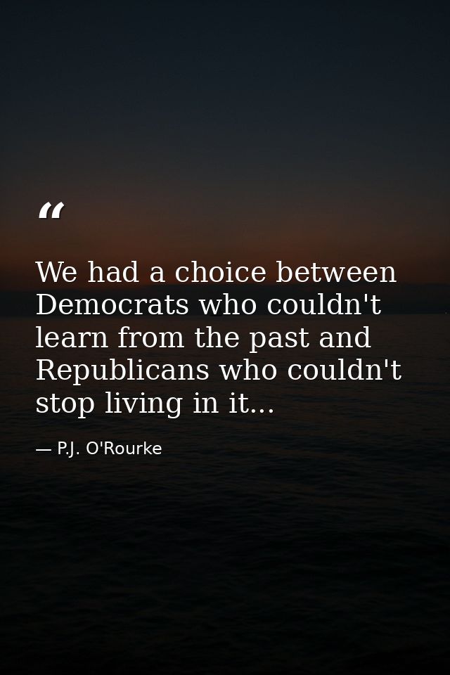 We had a choice between Democrats who couldn't learn from the past and Republicans who couldn't stop living in it... — P.J. O'Rourke