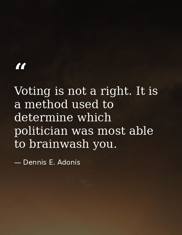 Voting is not a right. It is a method used to determine which politician was most able to brainwash you. — Dennis E. Adonis