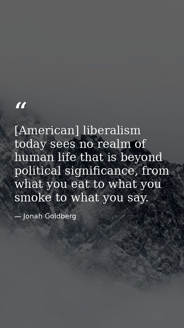 [American] liberalism today sees no realm of human life that is beyond political significance, from what you eat to what — Jonah Goldberg
