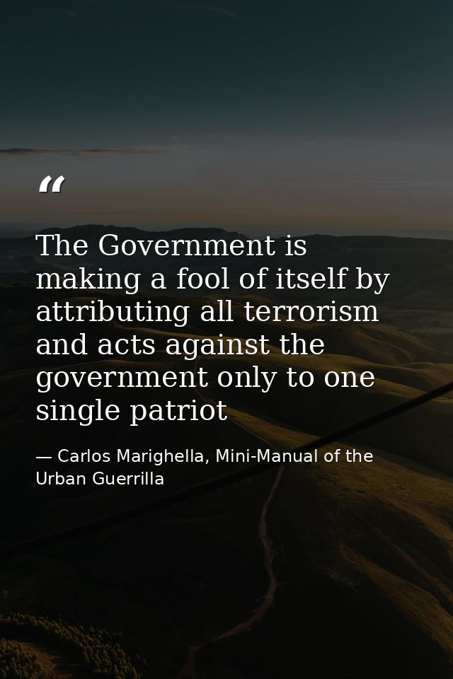 The Government is making a fool of itself by attributing all terrorism and acts against the government only to one singl — Carlos Marighella, Mini-Manual of the Urban Guerrilla