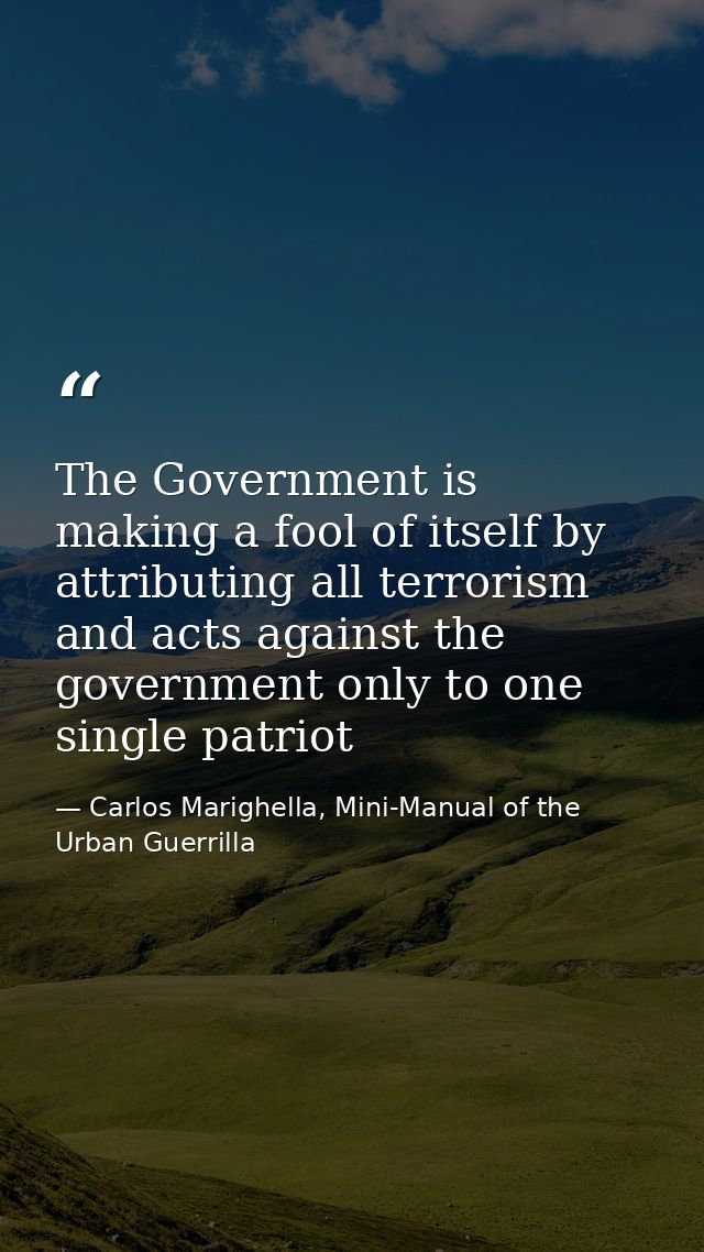 The Government is making a fool of itself by attributing all terrorism and acts against the government only to one singl — Carlos Marighella, Mini-Manual of the Urban Guerrilla