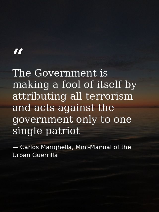 The Government is making a fool of itself by attributing all terrorism and acts against the government only to one singl — Carlos Marighella, Mini-Manual of the Urban Guerrilla