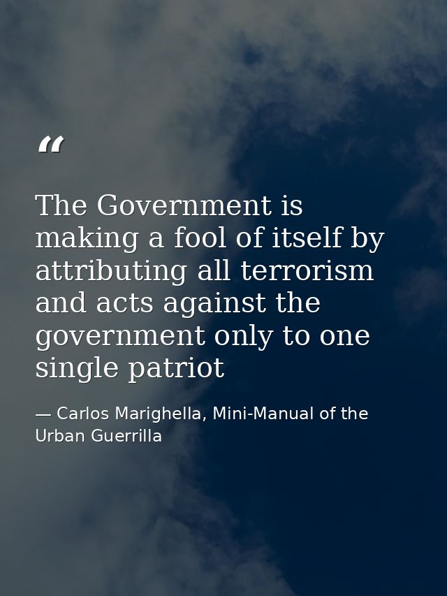 The Government is making a fool of itself by attributing all terrorism and acts against the government only to one singl — Carlos Marighella, Mini-Manual of the Urban Guerrilla