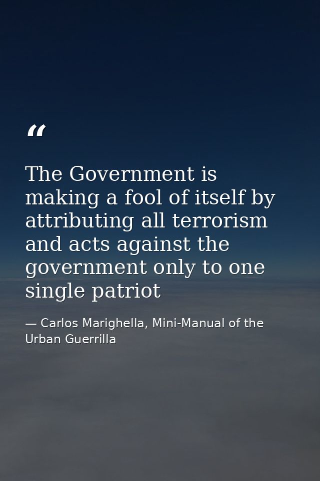 The Government is making a fool of itself by attributing all terrorism and acts against the government only to one singl — Carlos Marighella, Mini-Manual of the Urban Guerrilla