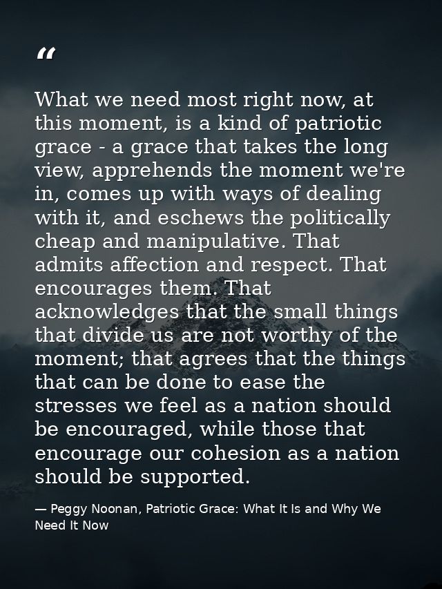 What we need most right now, at this moment, is a kind of patriotic grace - a grace that takes the long view, apprehends — Peggy Noonan, Patriotic Grace: What It Is and Why We Need It Now