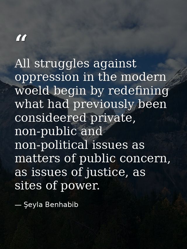 All struggles against oppression in the modern woeld begin by redefining what had previously been consideered private, n — Şeyla Benhabib