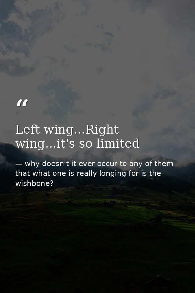 Left wing...Right wing...it's so limited — why doesn't it ever occur to any of them that what one is really longing for is the wishbone?