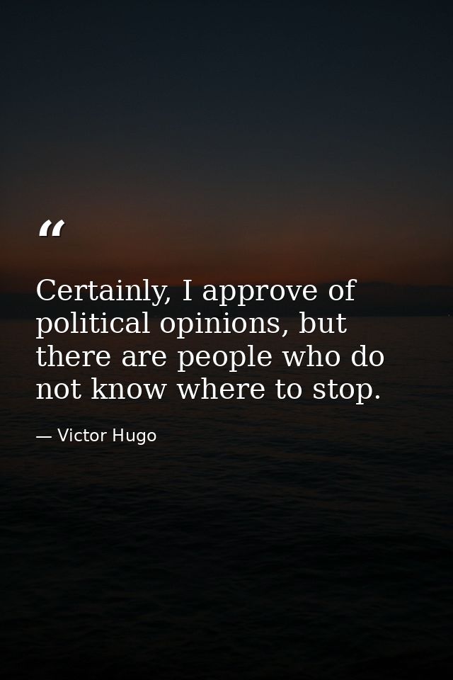 Certainly, I approve of political opinions, but there are people who do not know where to stop. — Victor Hugo