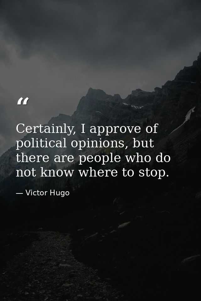 Certainly, I approve of political opinions, but there are people who do not know where to stop. — Victor Hugo