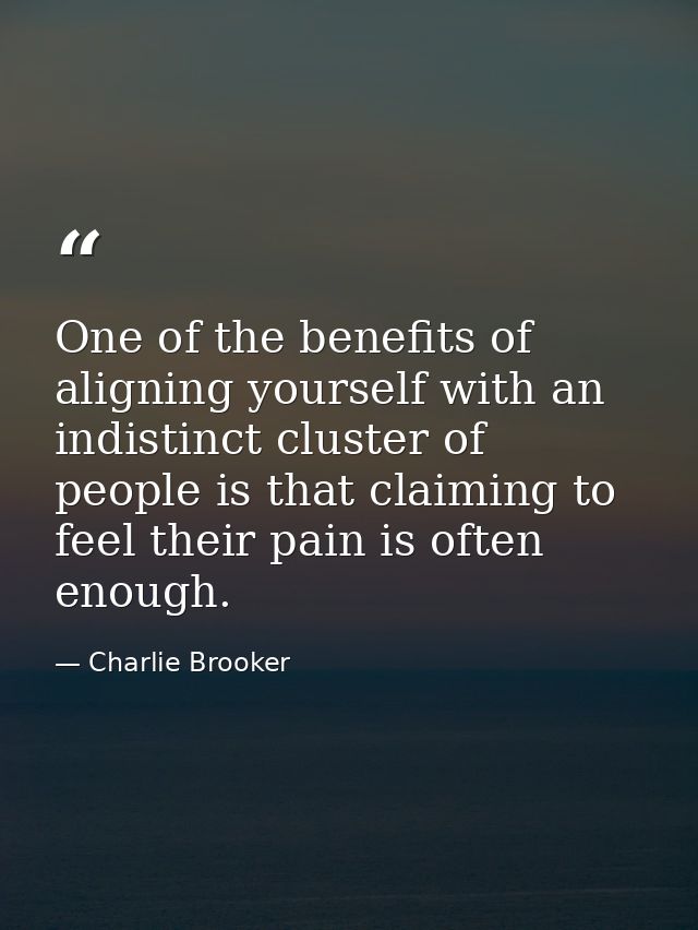 One of the benefits of aligning yourself with an indistinct cluster of people is that claiming to feel their pain is oft — Charlie Brooker