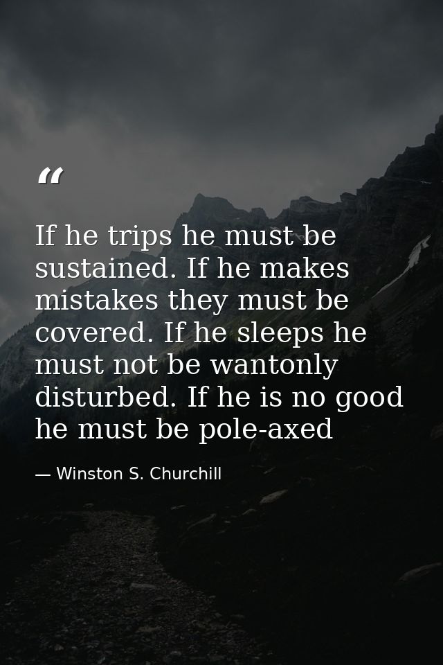 If he trips he must be sustained. If he makes mistakes they must be covered. If he sleeps he must not be wantonly distur — Winston S. Churchill
