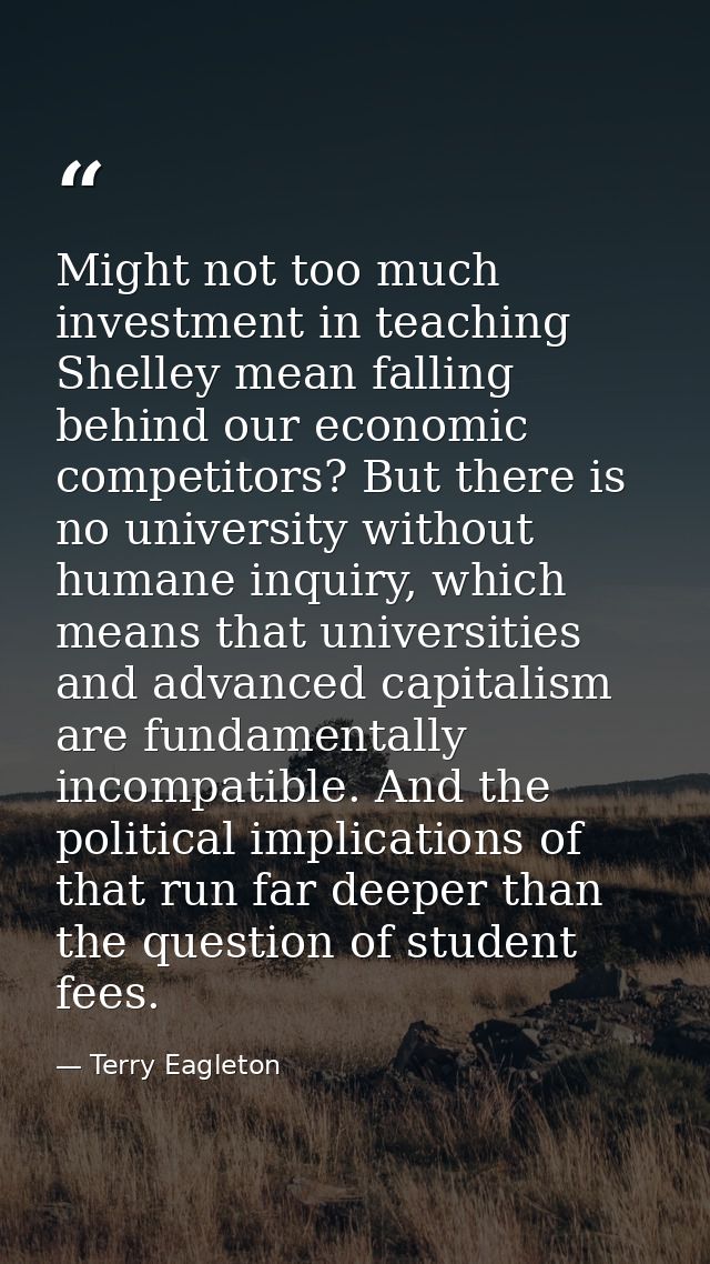 Might not too much investment in teaching Shelley mean falling behind our economic competitors? But there is no universi — Terry Eagleton