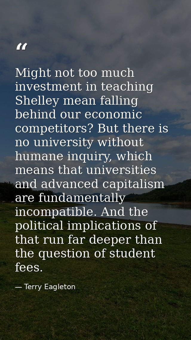 Might not too much investment in teaching Shelley mean falling behind our economic competitors? But there is no universi — Terry Eagleton