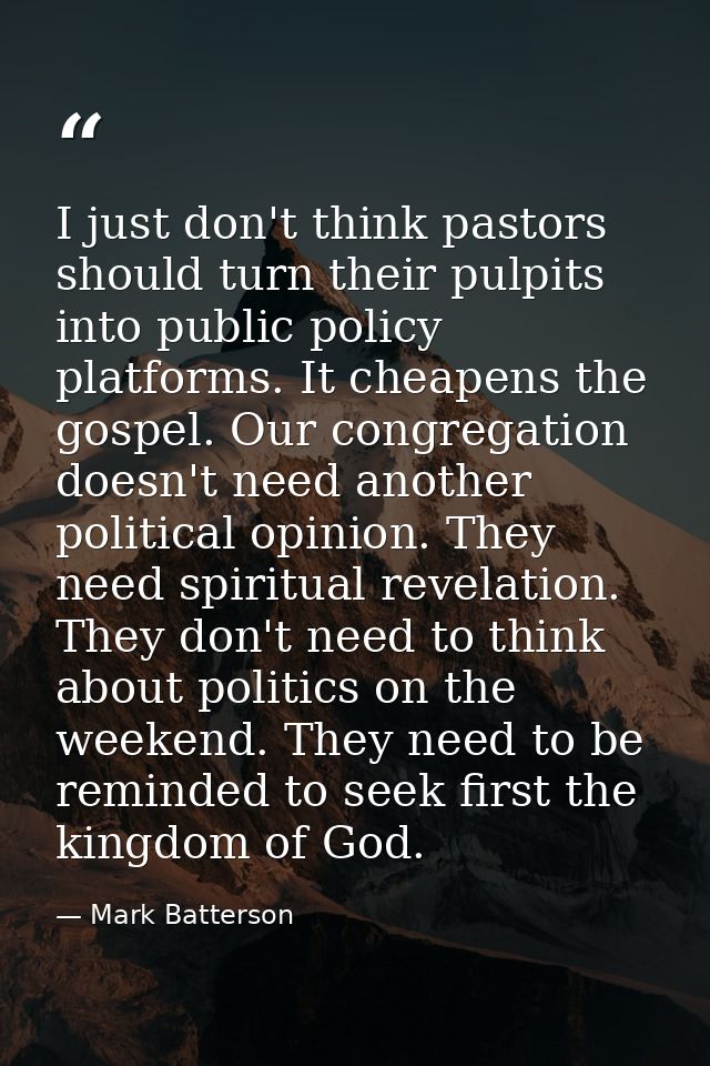 I just don't think pastors should turn their pulpits into public policy platforms. It cheapens the gospel. Our congregat — Mark Batterson