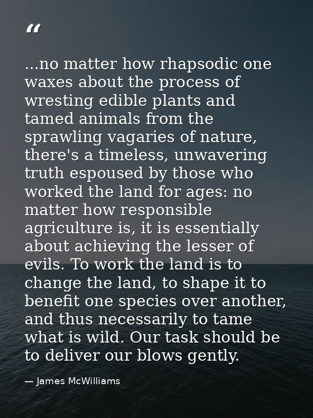 ...no matter how rhapsodic one waxes about the process of wresting edible plants and tamed animals from the sprawling va — James McWilliams