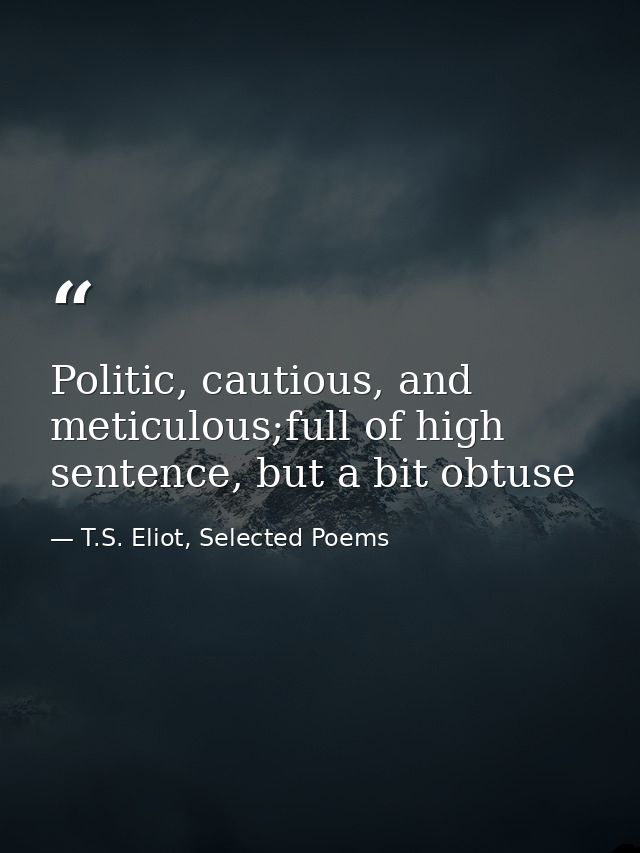 Politic, cautious, and meticulous;full of high sentence, but a bit obtuse — T.S. Eliot, Selected Poems