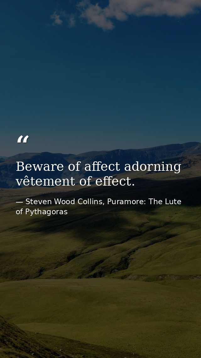 Beware of affect adorning vêtement of effect. — Steven Wood Collins, Puramore: The Lute of Pythagoras