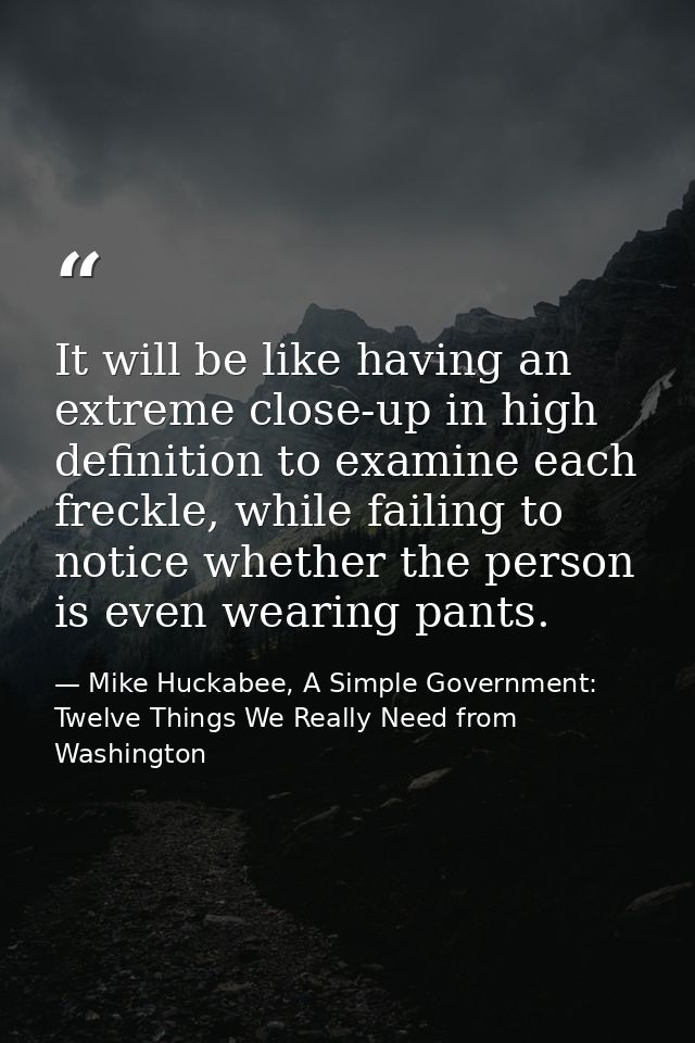 It will be like having an extreme close-up in high definition to examine each freckle, while failing to notice whether t — Mike Huckabee, A Simple Government: Twelve Things We Really Need from Washington