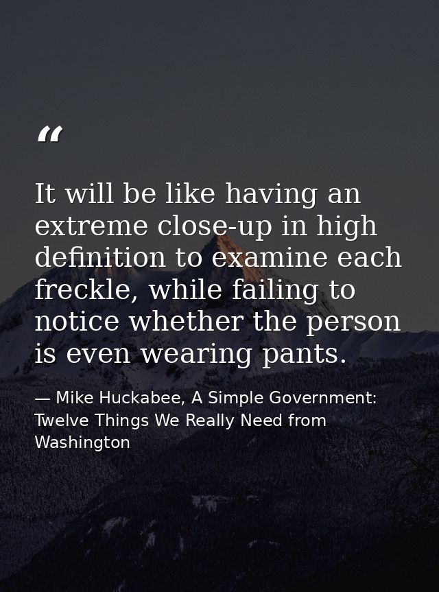 It will be like having an extreme close-up in high definition to examine each freckle, while failing to notice whether t — Mike Huckabee, A Simple Government: Twelve Things We Really Need from Washington