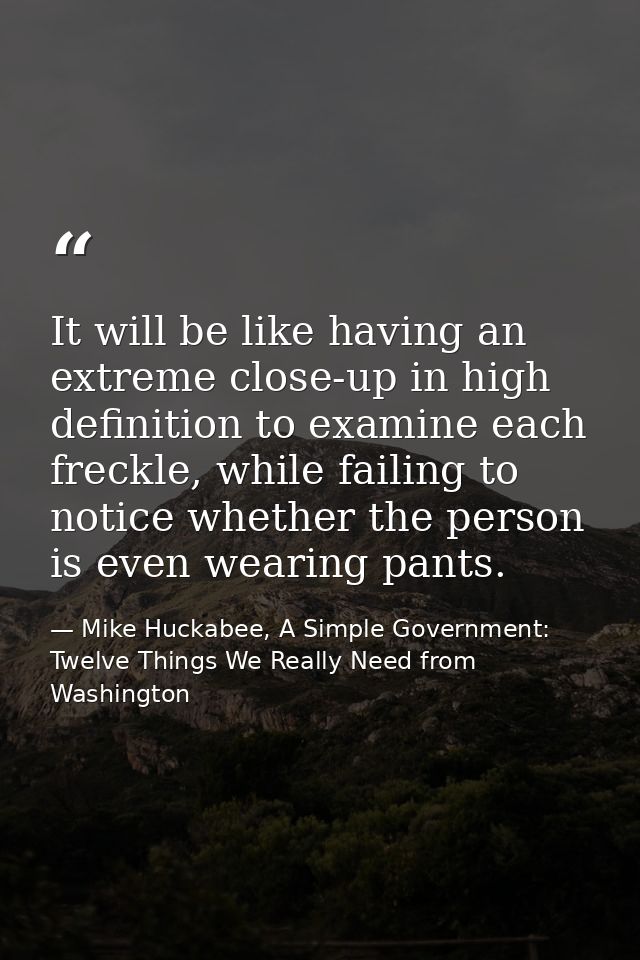 It will be like having an extreme close-up in high definition to examine each freckle, while failing to notice whether t — Mike Huckabee, A Simple Government: Twelve Things We Really Need from Washington
