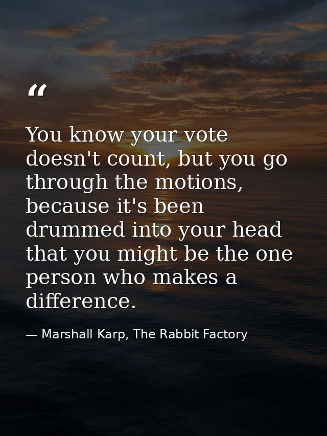You know your vote doesn't count, but you go through the motions, because it's been drummed into your head that you migh — Marshall Karp, The Rabbit Factory