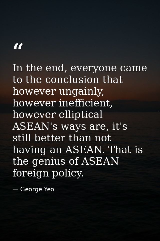 In the end, everyone came to the conclusion that however ungainly, however inefficient, however elliptical ASEAN's ways  — George Yeo