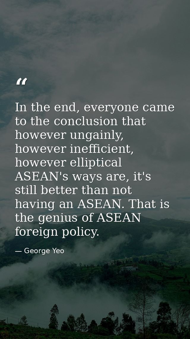 In the end, everyone came to the conclusion that however ungainly, however inefficient, however elliptical ASEAN's ways  — George Yeo
