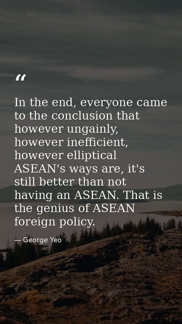 In the end, everyone came to the conclusion that however ungainly, however inefficient, however elliptical ASEAN's ways  — George Yeo
