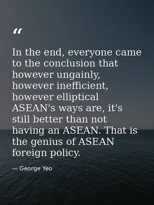 In the end, everyone came to the conclusion that however ungainly, however inefficient, however elliptical ASEAN's ways  — George Yeo