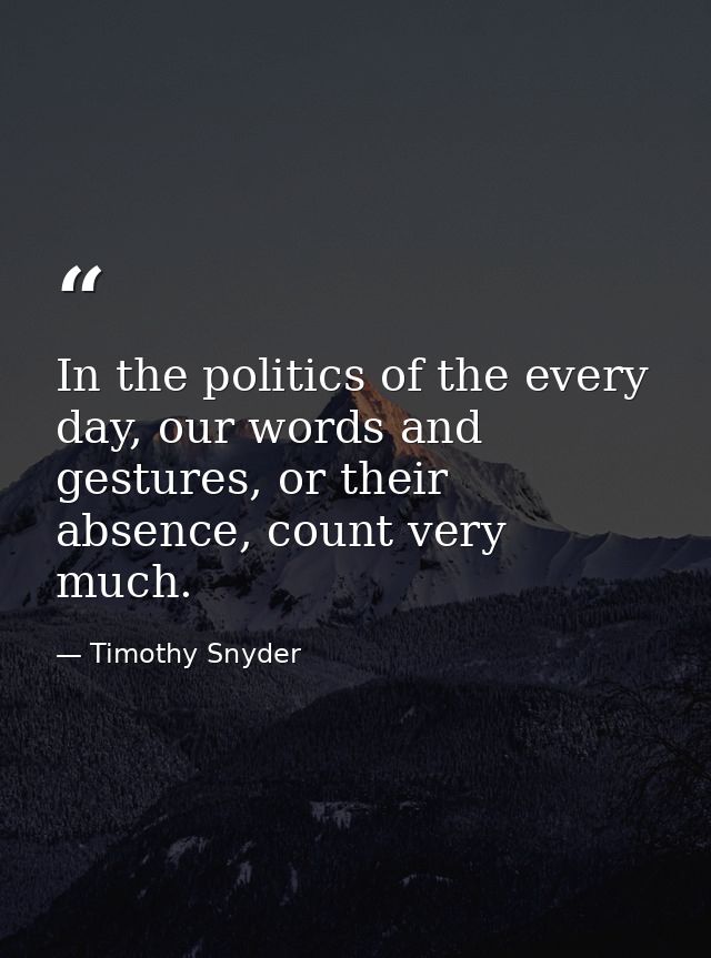 In the politics of the every day, our words and gestures, or their absence, count very much. — Timothy Snyder
