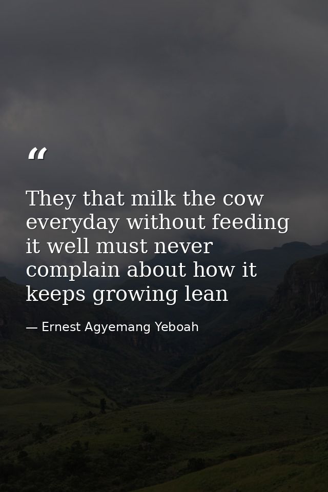 They that milk the cow everyday without feeding it well must never complain about how it keeps growing lean — Ernest Agyemang Yeboah
