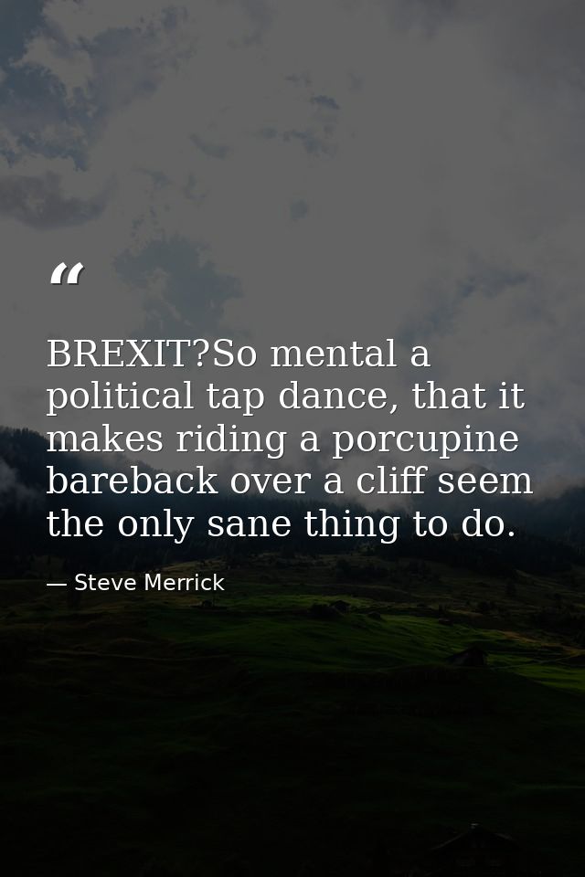 BREXIT?So mental a political tap dance, that it makes riding a porcupine bareback over a cliff seem the only sane thing  — Steve Merrick