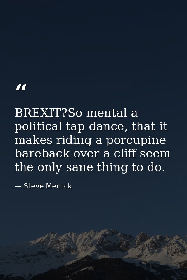 BREXIT?So mental a political tap dance, that it makes riding a porcupine bareback over a cliff seem the only sane thing  — Steve Merrick
