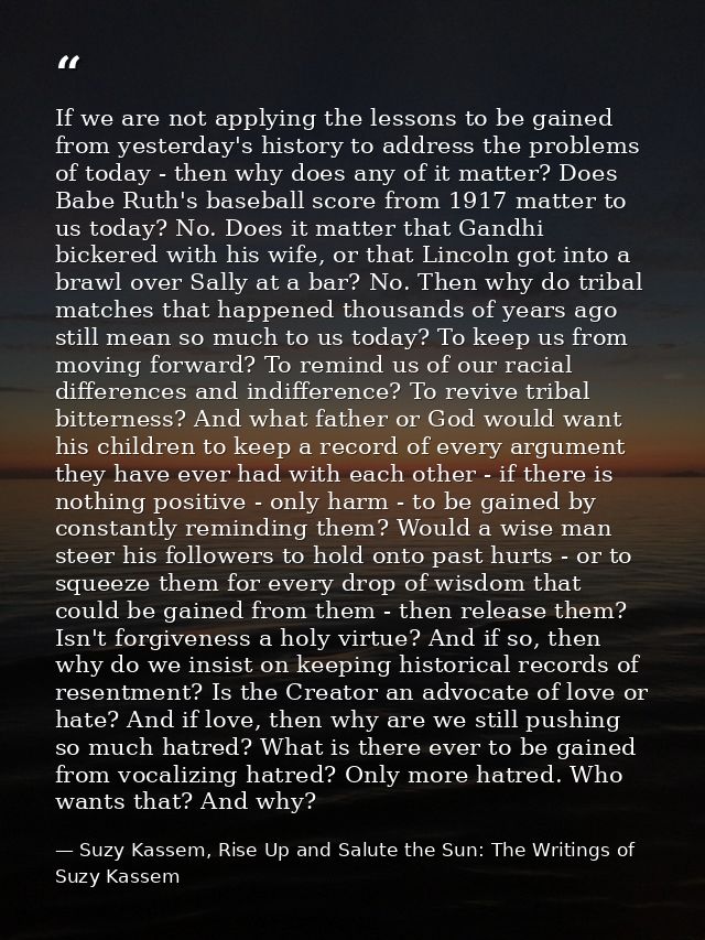 If we are not applying the lessons to be gained from yesterday's history to address the problems of today - then why doe — Suzy Kassem, Rise Up and Salute the Sun: The Writings of Suzy Kassem