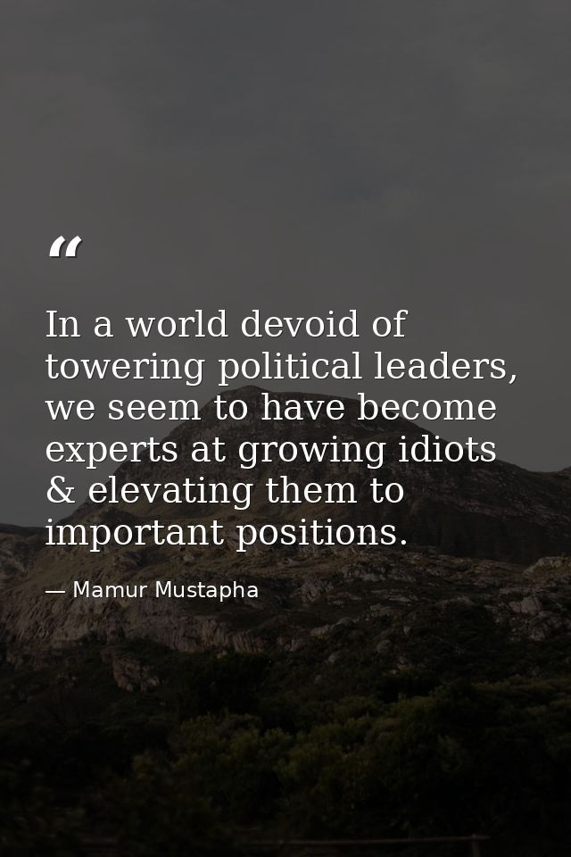 In a world devoid of towering political leaders, we seem to have become experts at growing idiots & elevating them to im — Mamur Mustapha