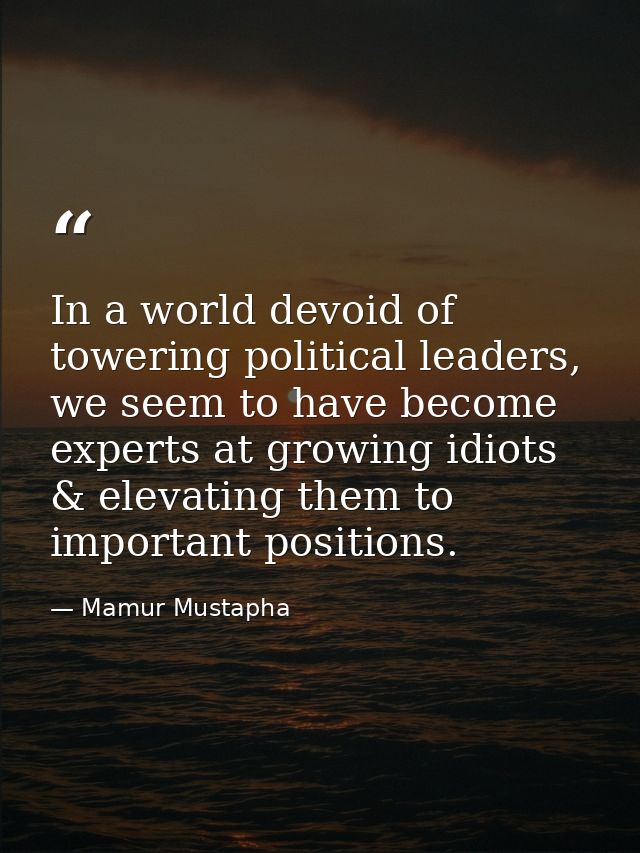 In a world devoid of towering political leaders, we seem to have become experts at growing idiots & elevating them to im — Mamur Mustapha