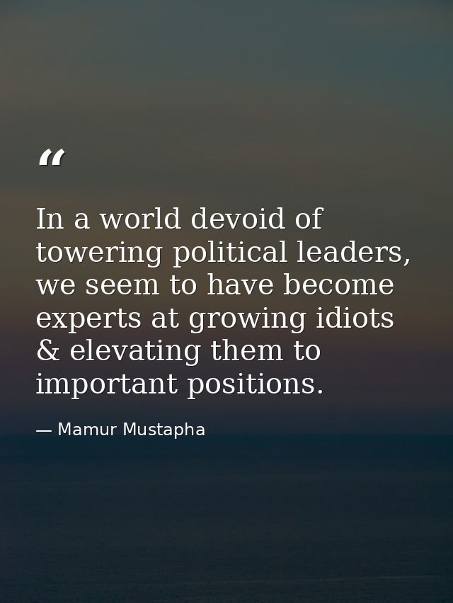 In a world devoid of towering political leaders, we seem to have become experts at growing idiots & elevating them to im — Mamur Mustapha