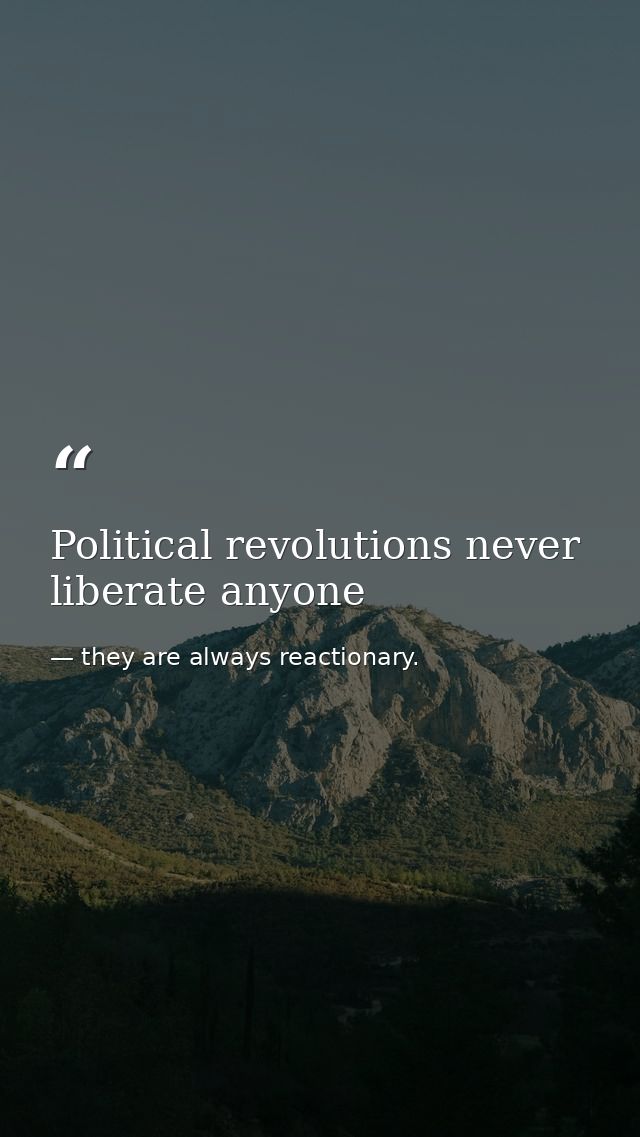 Political revolutions never liberate anyone — they are always reactionary.