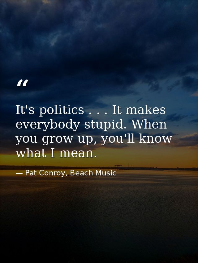 It's politics . . . It makes everybody stupid. When you grow up, you'll know what I mean. — Pat Conroy, Beach Music
